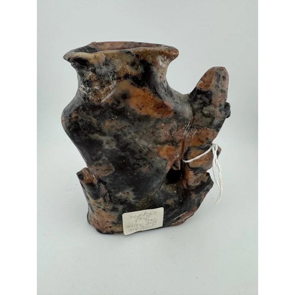 Vintage‎ 1930s Soapstone Vase Hand Carved Floral Helen Sig Tveit Home Decor